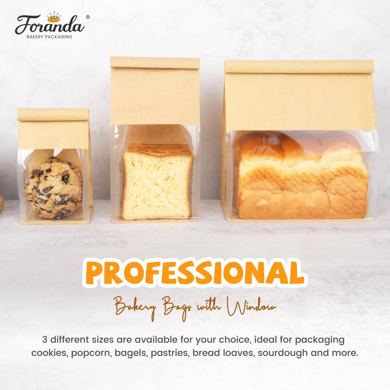 Foranda 50 Pack Cookie Packaging Bags, 3.9x3.1x8.2 Inches Small Bakery Bags with Window Tin Tie Tab Lock Resealable Paper Treat Bag for Baked Goods Gift Giving and Bake Sale - Image 4