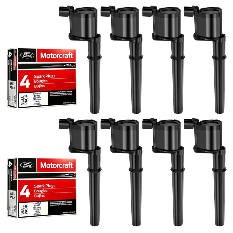 MAS Set of 8 Ignition Coils Pack 8pcs Motorcraft Platinum Spark Plug SP493 Compatible with Lincoln Navigator Blackwood Mark VIII Ford Mustang Replacement for DG543 UF191 DG492 DG512