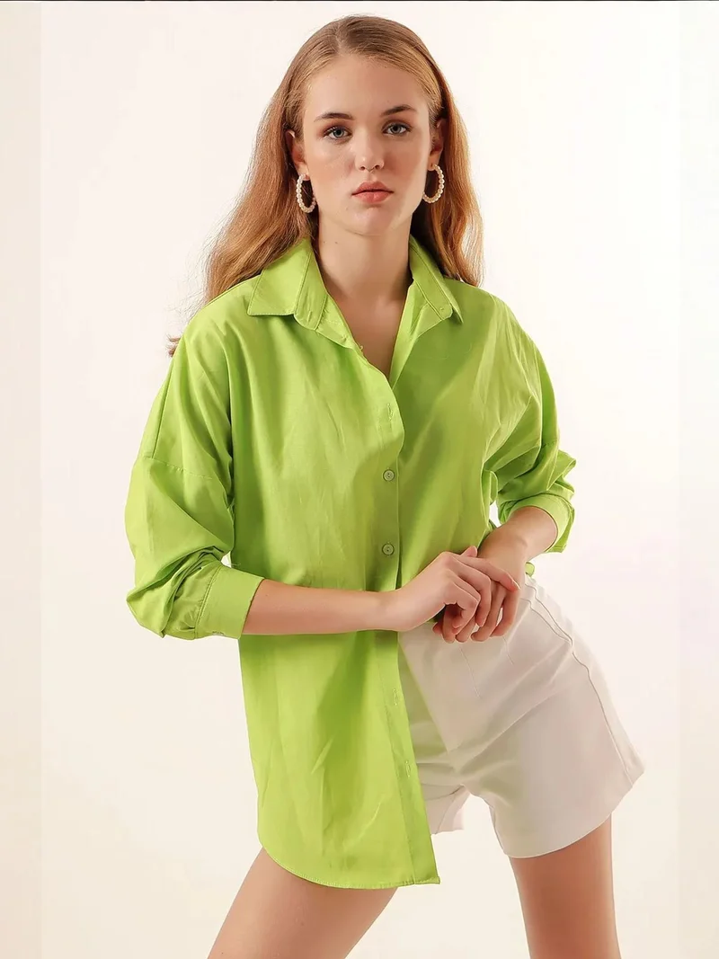 BDART Oversized Patterned Poplin Shirt With Button Closure