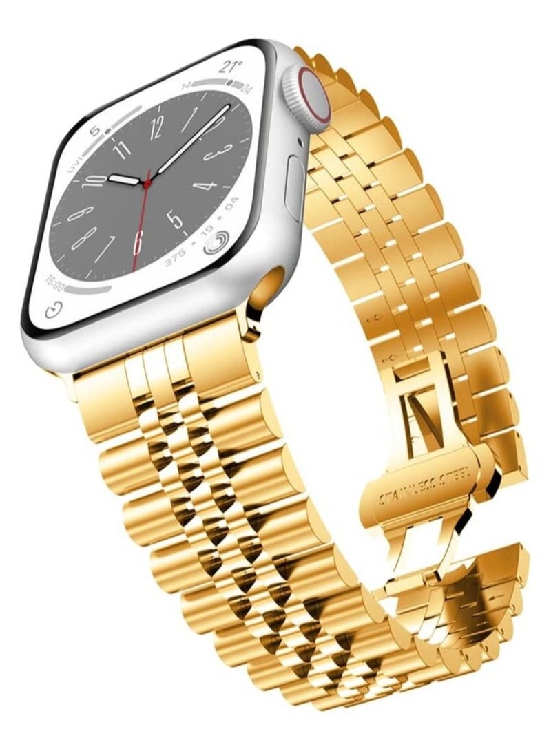 Compatible with Apple Watch Band Series 5 44mm 42mm, Stainless Steel iWatch Band with Butterfly Folding Clasp for iWatch Band Series 5/4/3/2/1 - Image 1
