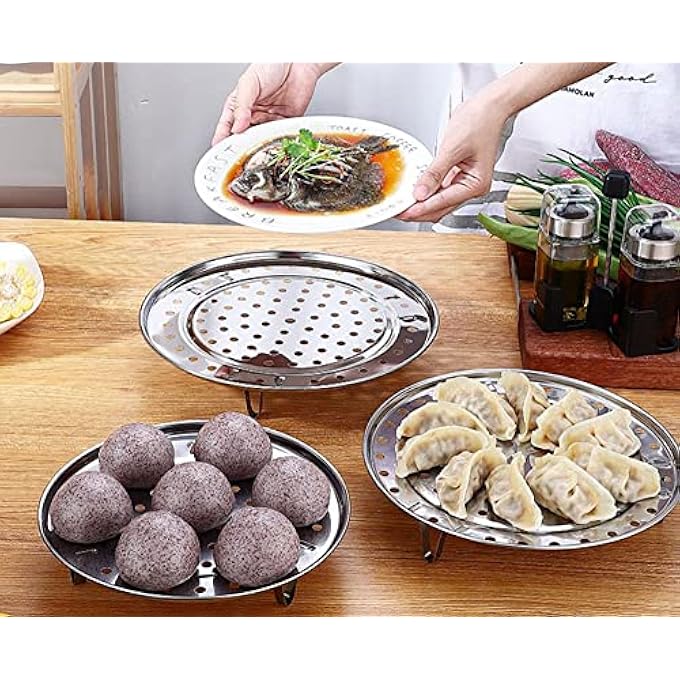 MAKINGTEC Stainless Steel Round Steamer Rack Plate ThreeLegged Steaming Stand For Home Kitchen Cooking Small Size - Image 2