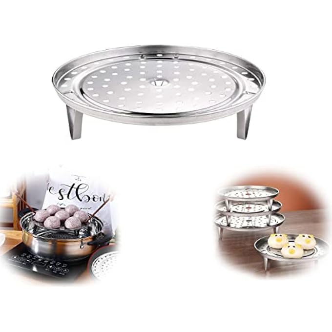 MAKINGTEC Stainless Steel Round Steamer Rack Plate ThreeLegged Steaming Stand For Home Kitchen Cooking Small Size - Image 1