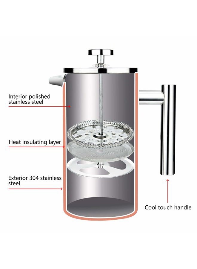 VITASUNHOW Insulated French Press Coffee Maker Stainless Steel Double-Wall Metal 3 Level Filtration System, Rust-Free Dishwasher Safe - Image 5