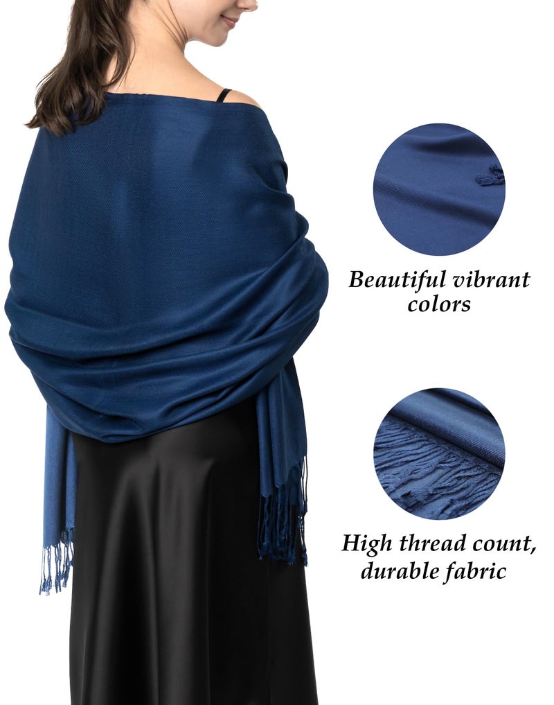 Achillea Soft Silky Pashmina Scarf for Women â€“ Shawl Wrap for Evening Dresses, Bridesmaids, Weddings & Everyday Wear (Navy) - Image 5