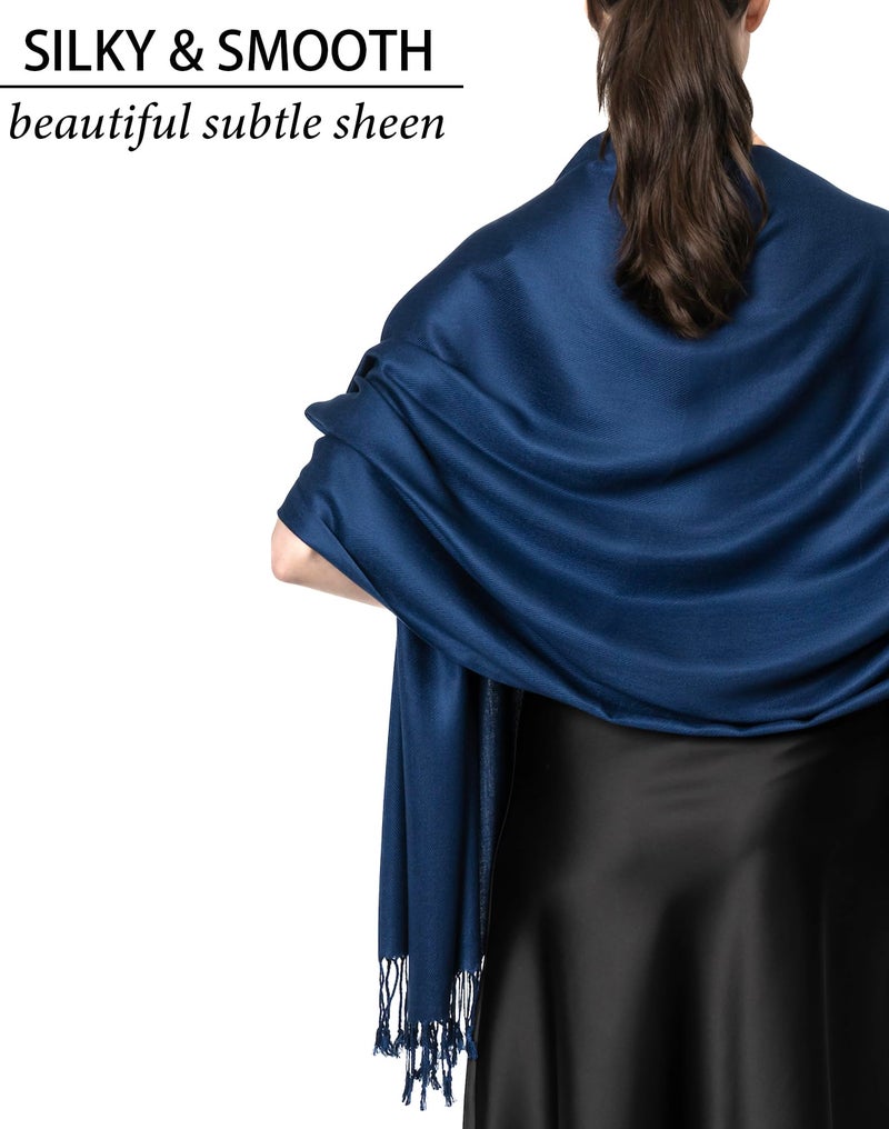 Achillea Soft Silky Pashmina Scarf for Women â€“ Shawl Wrap for Evening Dresses, Bridesmaids, Weddings & Everyday Wear (Navy) - Image 4