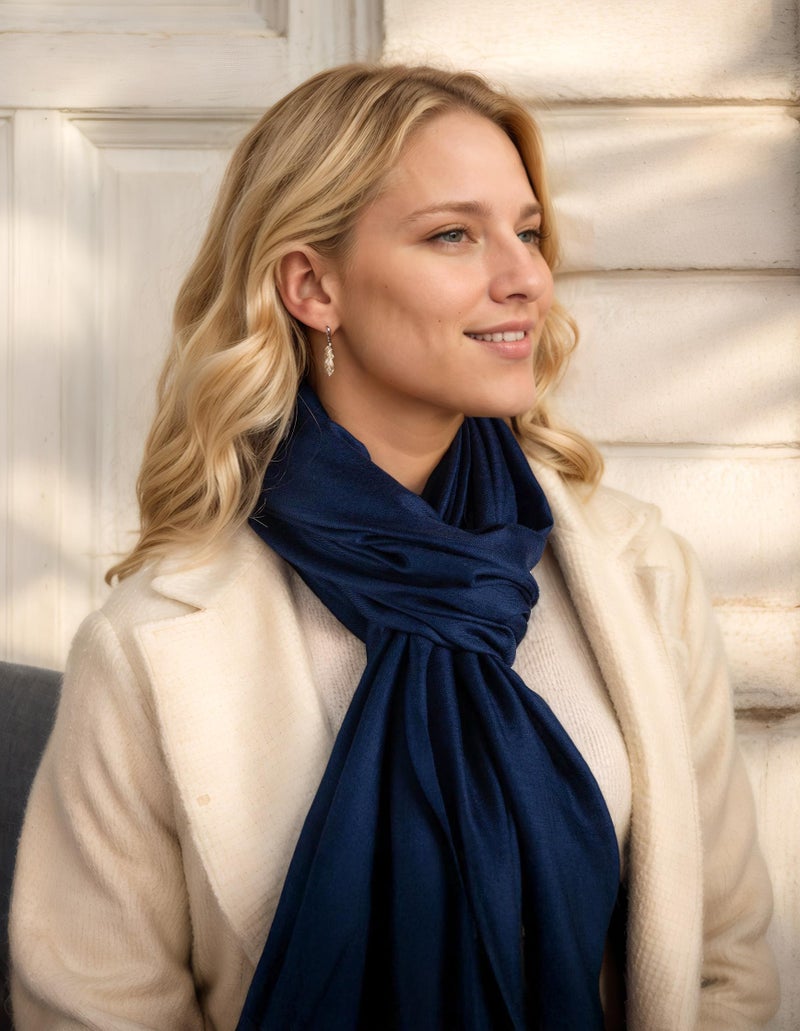 Achillea Soft Silky Pashmina Scarf for Women â€“ Shawl Wrap for Evening Dresses, Bridesmaids, Weddings & Everyday Wear (Navy) - Image 3