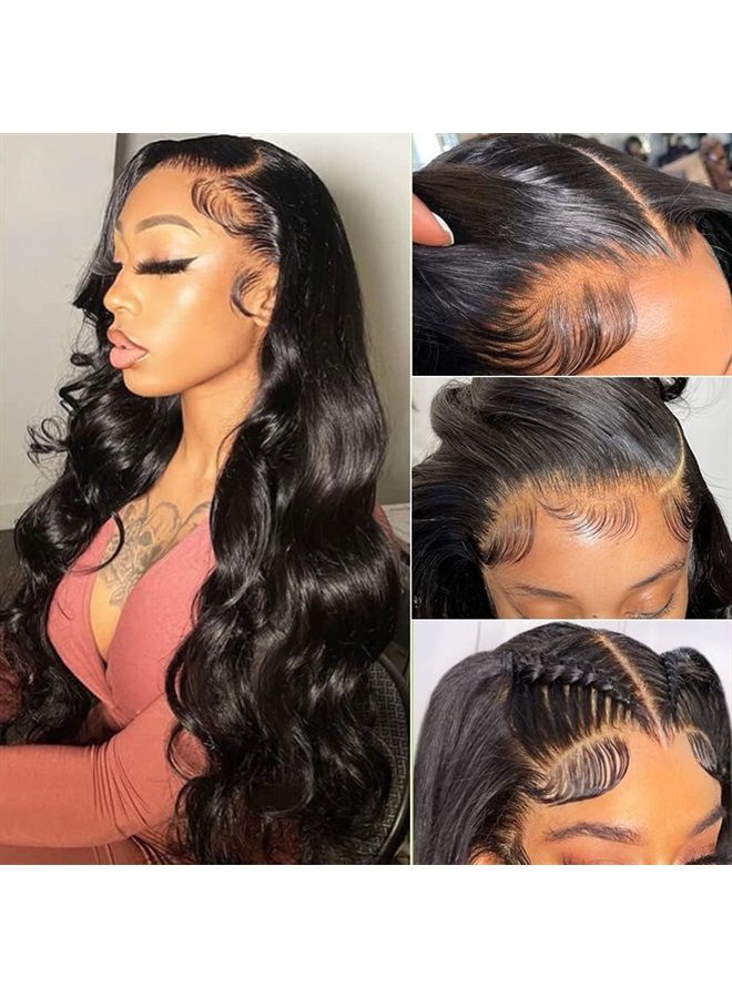 Wingirl HD Transparent Lace Front Human Hair Wigs for Women Pre Plucked Hairline 12A 220% Density Brazilian Body Wave Lace Front Wigs with Baby Hair Black Color (24inch, 220% Denisty) - Image 1