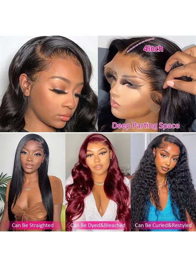 Wingirl HD Transparent Lace Front Human Hair Wigs for Women Pre Plucked Hairline 12A 220% Density Brazilian Body Wave Lace Front Wigs with Baby Hair Black Color (24inch, 220% Denisty) - Image 4