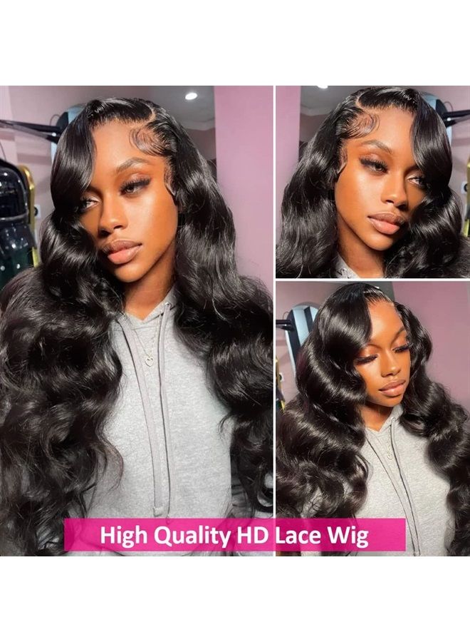 Wingirl HD Transparent Lace Front Human Hair Wigs for Women Pre Plucked Hairline 12A 220% Density Brazilian Body Wave Lace Front Wigs with Baby Hair Black Color (24inch, 220% Denisty) - Image 3
