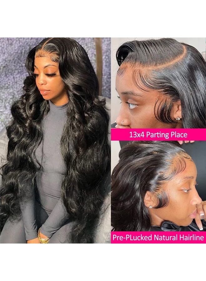 Wingirl HD Transparent Lace Front Human Hair Wigs for Women Pre Plucked Hairline 12A 220% Density Brazilian Body Wave Lace Front Wigs with Baby Hair Black Color (24inch, 220% Denisty) - Image 2