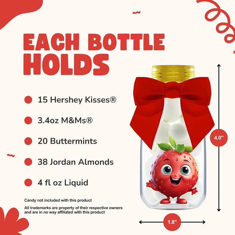 Ethisa 12 Pack Strawberry Party Favors - DIY Candy Jars with Ribbons and Sticker - Party Decoration Bottles for Berry First Birthday, School Classroom, and Baby Shower - Kids Table Centerpiece Gifts - Image 4