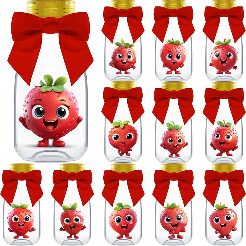 Ethisa 12 Pack Strawberry Party Favors - DIY Candy Jars with Ribbons and Sticker - Party Decoration Bottles for Berry First Birthday, School Classroom, and Baby Shower - Kids Table Centerpiece Gifts - Image 1