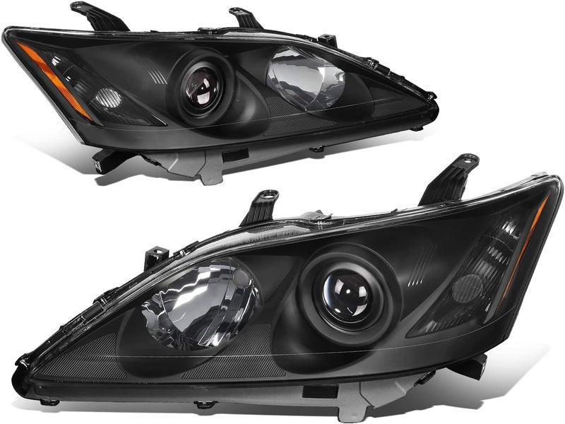 DNA MOTORING مصابيح بروجكتور DNA MOTORING HL-OH-LES07-BK-AM لسيارة لكزس ES350 من 2007-2009، هيكل أسود/عدسة شفافة/عاكس برتقالي - Image 1