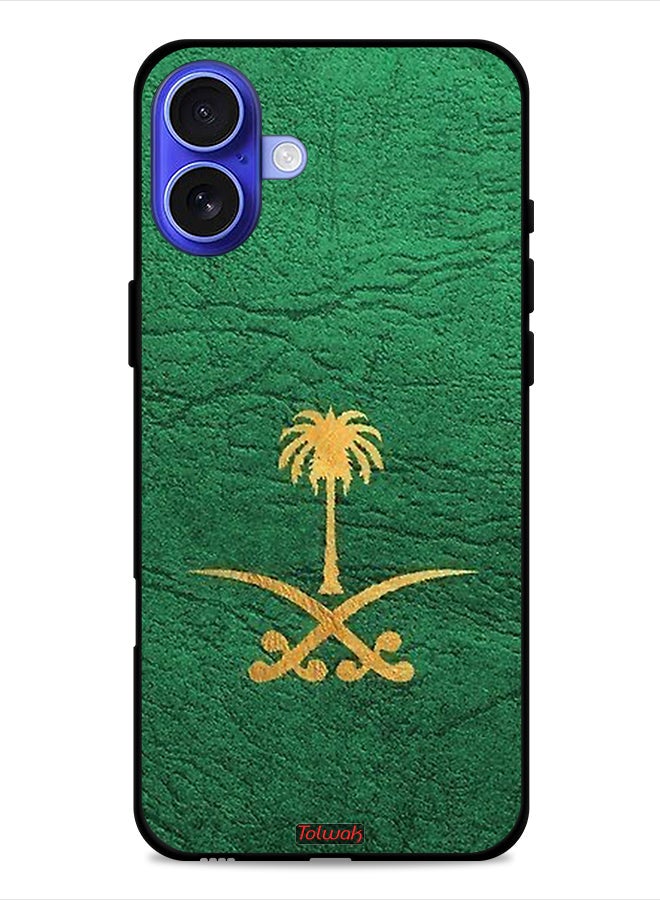 Tolwak غطاء حماية آبل آيفون 16 بلس مع شعار المملكة العربية السعودية على الجلد - Image 1