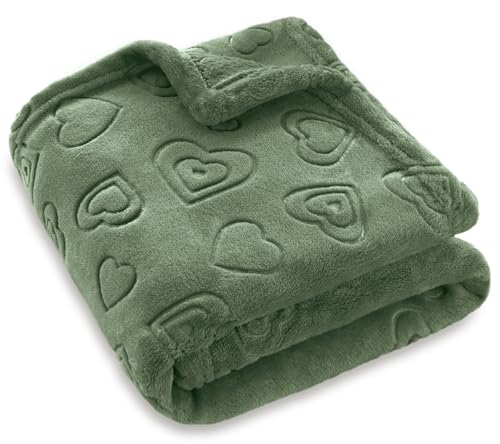 BORITAR Baby Blanket with Heart Design for Girls Ultra Soft Fleece Warm and Lightweight Blankets for Infant Toddler Newborn 30x40 Inch Olive Green - Image 1