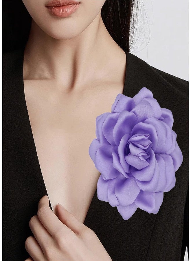 Decixde Large Flower Brooches Lapel Pins for Women Satin Fabric Brooches Big Camellia Flower Brooch Pins Wedding Part Dance Clothes Accessories Jewelry Gifts (purple) - Image 5
