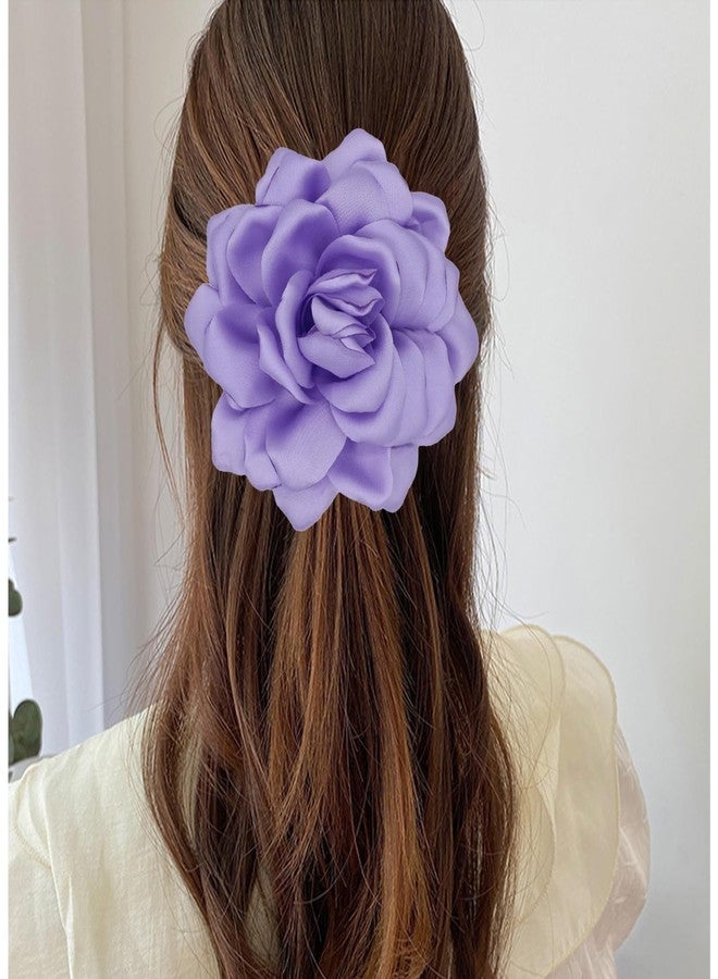 Decixde Large Flower Brooches Lapel Pins for Women Satin Fabric Brooches Big Camellia Flower Brooch Pins Wedding Part Dance Clothes Accessories Jewelry Gifts (purple) - Image 3