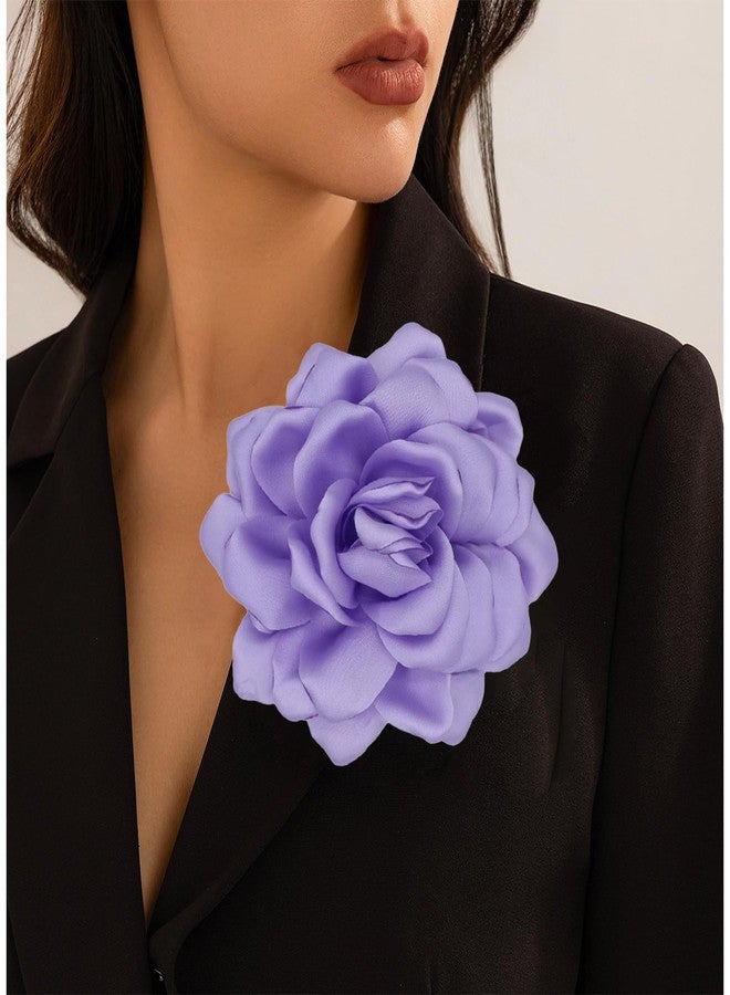 Decixde Large Flower Brooches Lapel Pins for Women Satin Fabric Brooches Big Camellia Flower Brooch Pins Wedding Part Dance Clothes Accessories Jewelry Gifts (purple) - Image 2