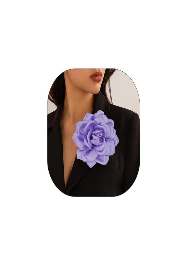 Decixde Large Flower Brooches Lapel Pins for Women Satin Fabric Brooches Big Camellia Flower Brooch Pins Wedding Part Dance Clothes Accessories Jewelry Gifts (purple) - Image 1