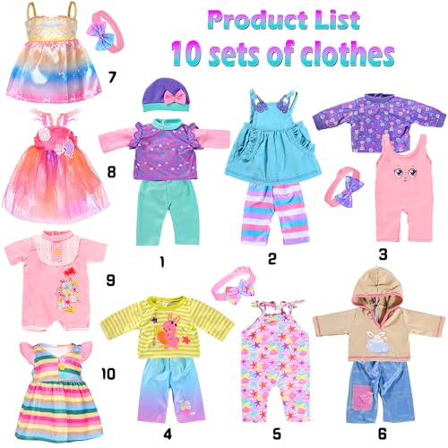 iBayda 10 Sets Doll Clothes and Accessories Include Rompers Outfits for 1417 Inch 3543cm New Born Baby Dolls Doll Not Included - Image 5