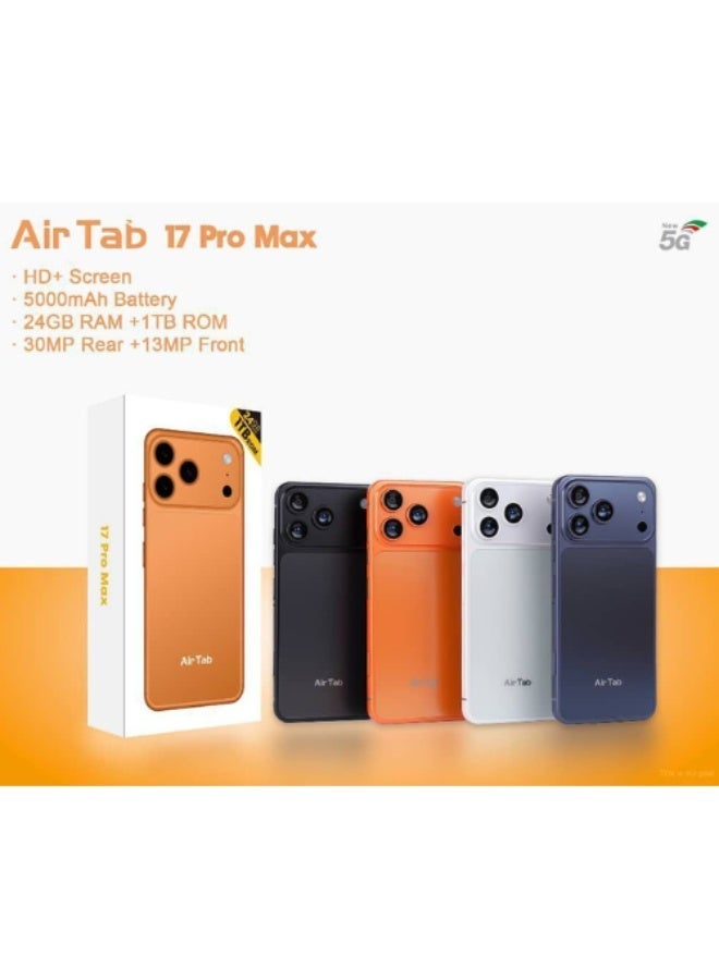 إيرتاب هاتف Air Tab MINI 17 الذكي بتقنية 5G | ذاكرة RAM بسعة 24GB، وذاكرة تخزين ROM بسعة 1TB، كاميرا مزدوجة، يعمل بنظام أندرويد | هاتف عالي الأداء (اللون البرتقالي) - Image 2