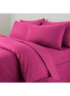COT PRINTS COT PRINTS 100 Cotton 300 TC King Size Double Bed Sheet Set 1 Sheet and 2 Pillow Covers Dark Pink  - Image 1