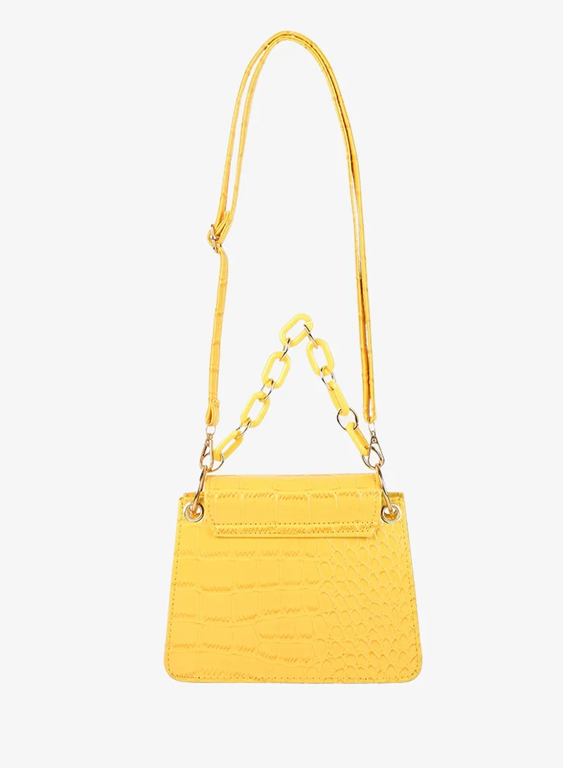 London Rag London Rag Mustard Croc Pattern Crossbody Sling Bag