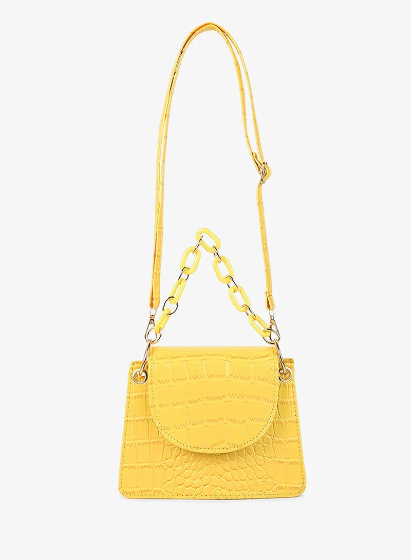 London Rag London Rag Mustard Croc Pattern Crossbody Sling Bag