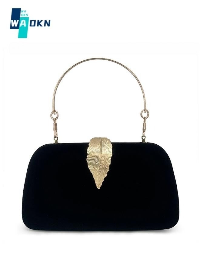 WAOKN Leaf Decoration Solid Color High-end Dinner Party Bag European and American Style Dress Handbag Shoulder Bag  - Image 1