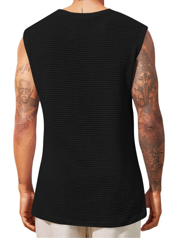 THE BLAZZE Men's Knitted Tank Tops Sleeveless Casual T Shirts Summer Beach Tank Shirts Waffle Tee B L2712 VK 5000 (4XL, BLK) - Image 2
