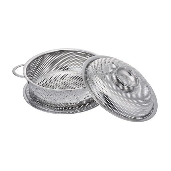 Evona Multipurpose Stainless Steel Drain Basket Rice Sieve Fruit and Vegetable Basket MultiPurpose Drain Basket for Home Kitchen Fruit Basket with Cover and Plate - Image 1