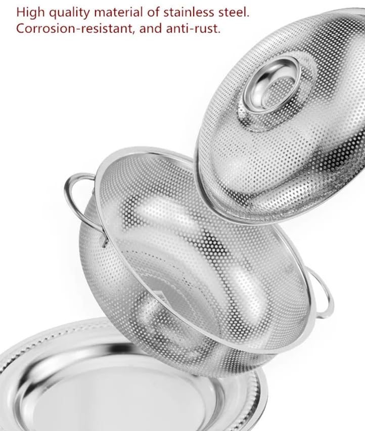 Evona Multipurpose Stainless Steel Drain Basket Rice Sieve Fruit and Vegetable Basket MultiPurpose Drain Basket for Home Kitchen Fruit Basket with Cover and Plate - Image 3