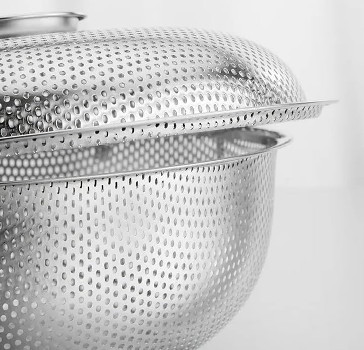 Evona Multipurpose Stainless Steel Drain Basket Rice Sieve Fruit and Vegetable Basket MultiPurpose Drain Basket for Home Kitchen Fruit Basket with Cover and Plate - Image 5