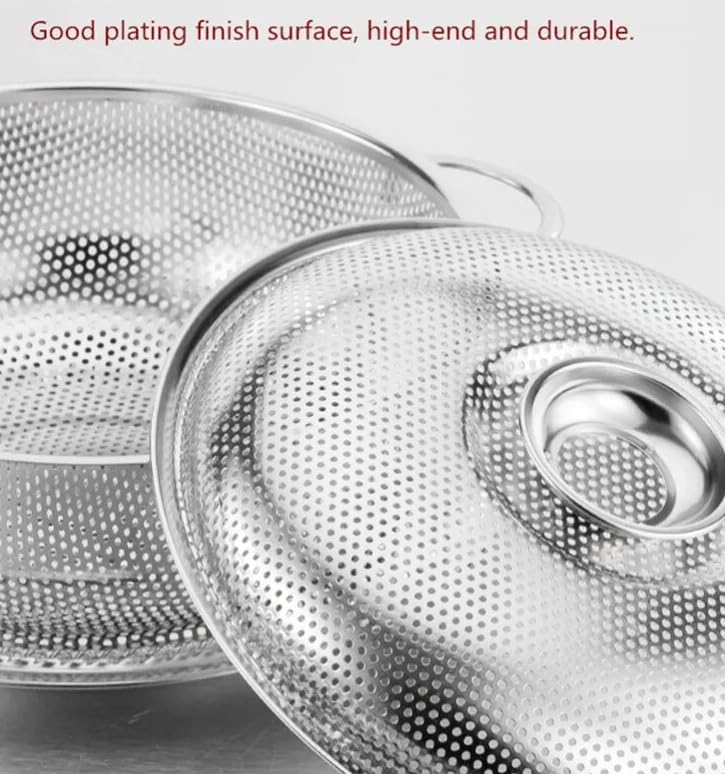 Evona Multipurpose Stainless Steel Drain Basket Rice Sieve Fruit and Vegetable Basket MultiPurpose Drain Basket for Home Kitchen Fruit Basket with Cover and Plate - Image 4