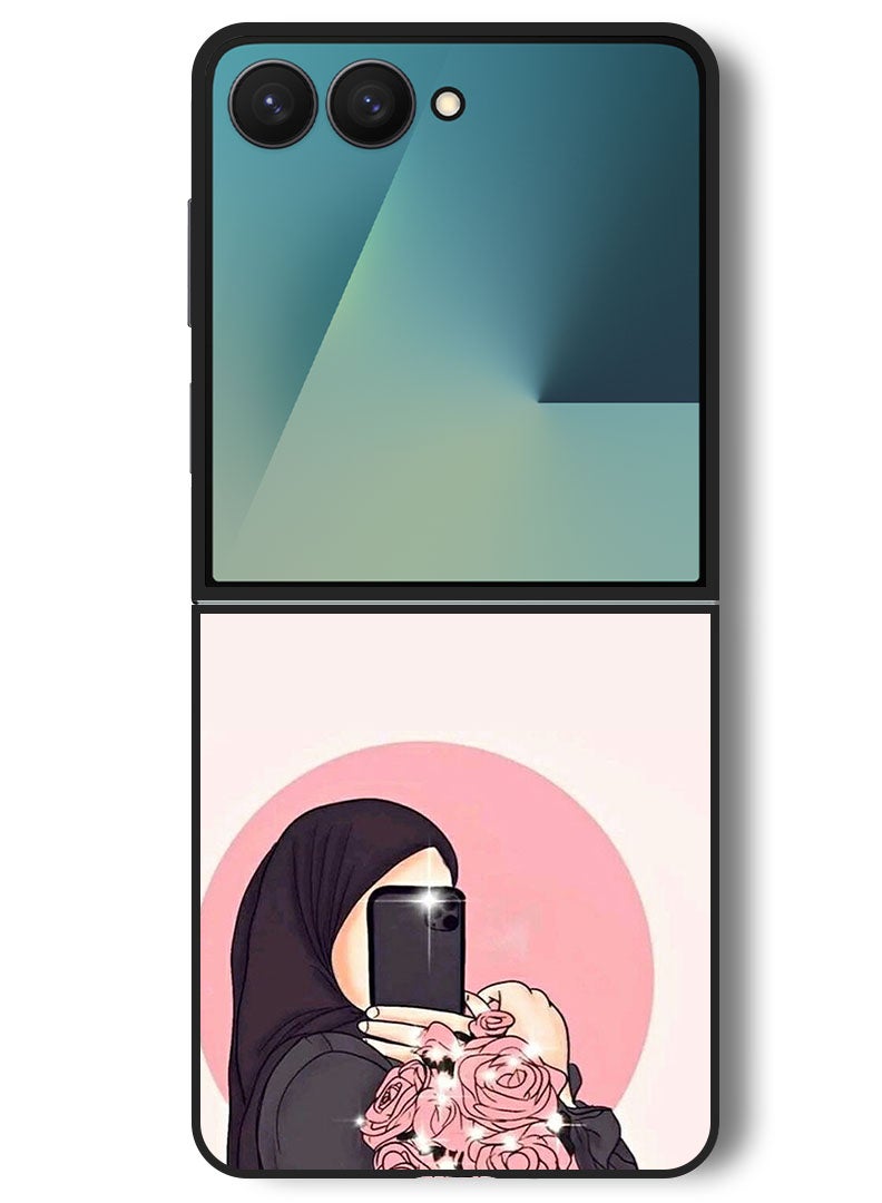 Theodor Case Compatible with Samsung Galaxy Z Flip 7 - 6.9 Inch Protection Shockproof Bumper Cover Making Selfies While Holding Flowers - Image 1