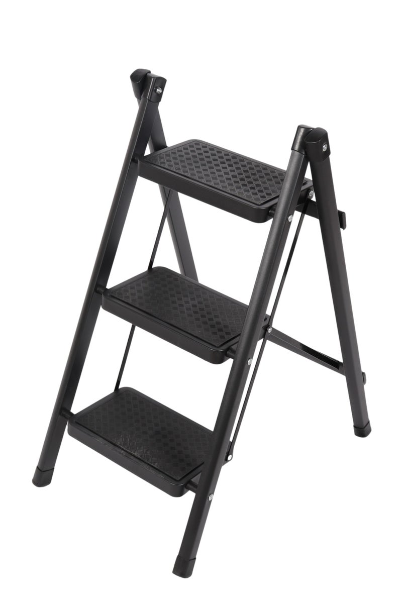 HOMEVEO Folding metal ladder with wide, non-slip steps (3 steps) - safe and sturdy design for easy access to high places.  - Image 1