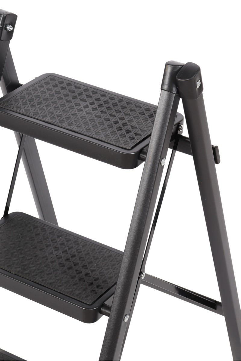HOMEVEO Folding metal ladder with wide, non-slip steps (3 steps) - safe and sturdy design for easy access to high places.  - Image 2