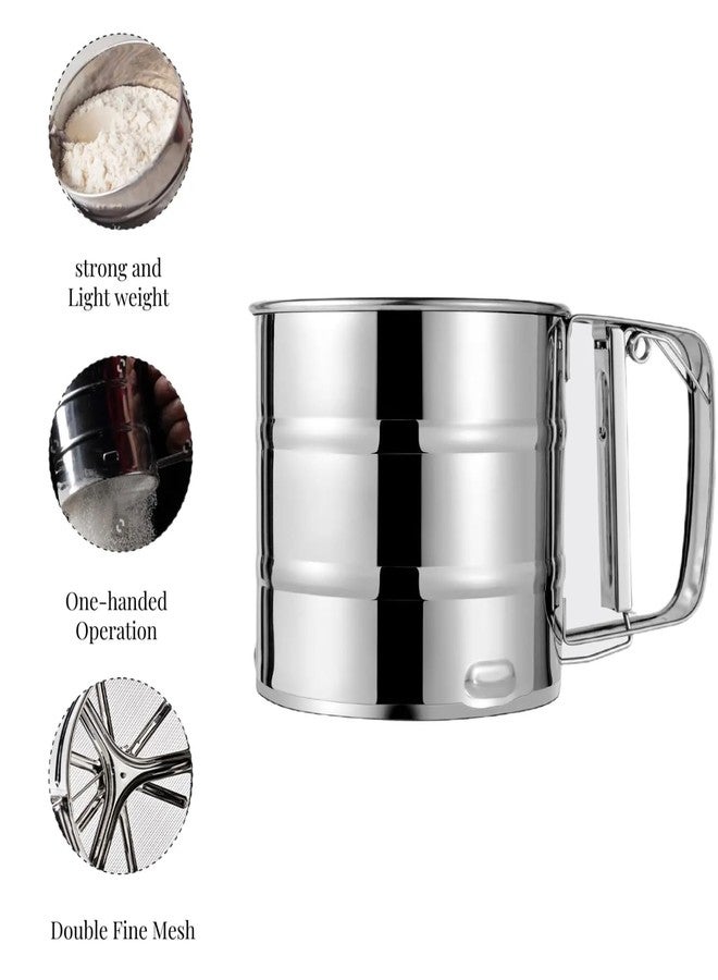 PEPONZ Flour Sifter/Atta chhani Hand Press Design Stainless Steel Flour Sifter Corrosion Resistant Large Capacity Flour Sieve Cup for Sugar Flour and Coffee Powder | Atta Chalni - Image 5