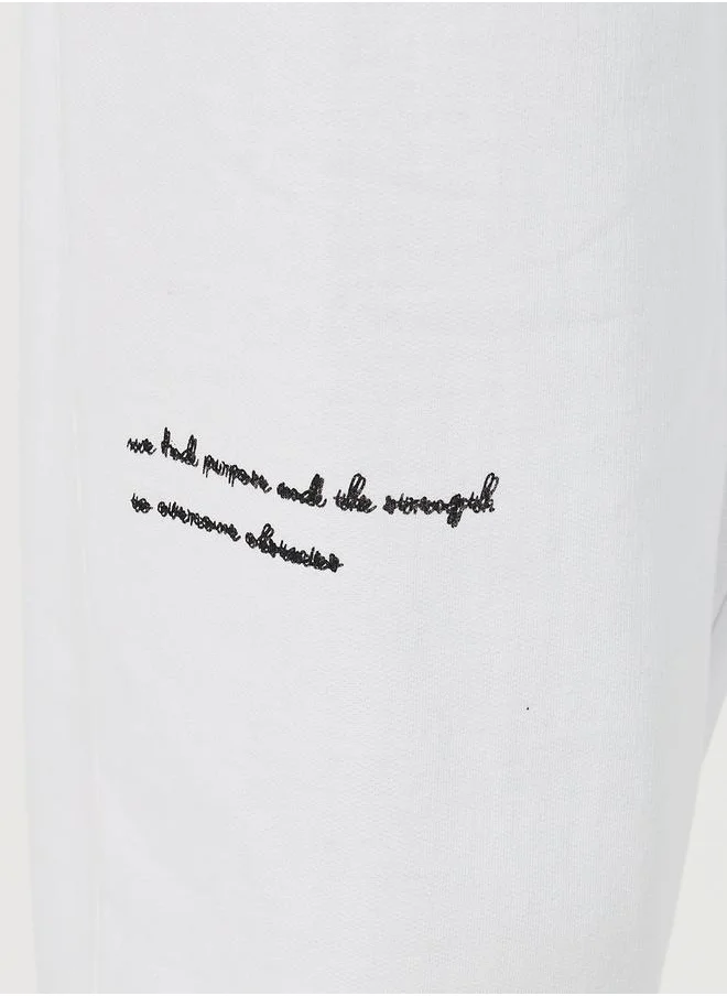 Styli Slogan Print Cotton Rich Fleece Oversized Joggers