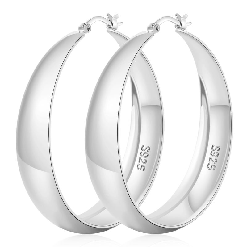 Senteria Thick Silver Hoop Earrings 925 Sterling Silver Hoop Earrings for Women Hypoallergenic Chunky Hoops Earring Lightweight Big Large Silver Hoops Earring for Women 40 MM - Image 1