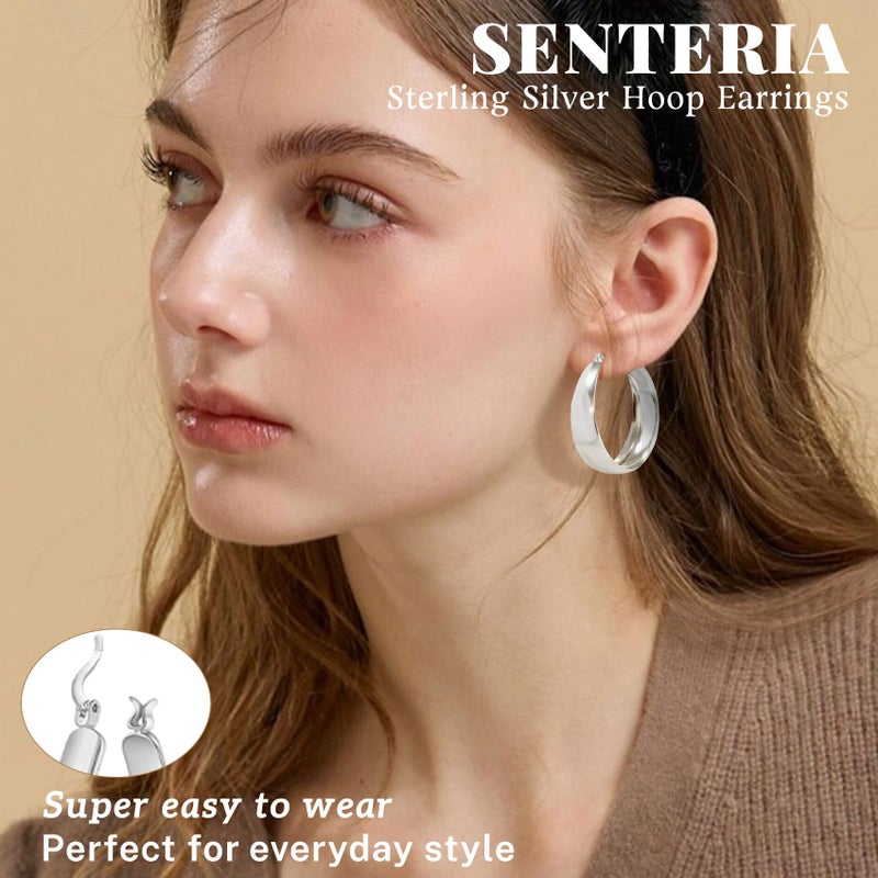 Senteria Thick Silver Hoop Earrings 925 Sterling Silver Hoop Earrings for Women Hypoallergenic Chunky Hoops Earring Lightweight Big Large Silver Hoops Earring for Women 40 MM - Image 2