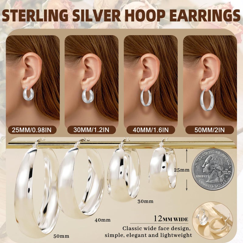 Senteria Thick Silver Hoop Earrings 925 Sterling Silver Hoop Earrings for Women Hypoallergenic Chunky Hoops Earring Lightweight Big Large Silver Hoops Earring for Women 40 MM - Image 4