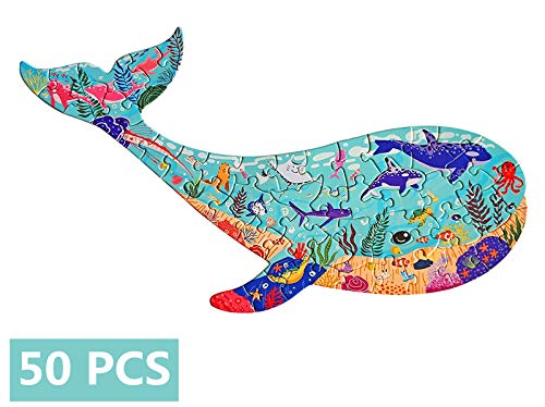 TPQKA Puzzles for Kids Ages 46 50 Pieces Whale Animal Shaped Floor Jigsaw Puzzles for Kids 6 7 8 9 10YearOld Boys Girls Birthday Easter Holiday Party Favors Educational Learning Toys Gifts - Image 5