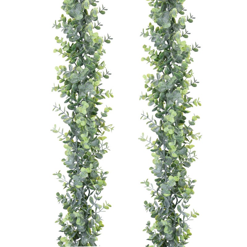 DearHouse Faux Eucalyptus Garland Plant, 2 Pack Artificial Vines Hanging Eucalyptus Leaves Greenery Garland for Wedding Backdrop Arch Wall Decor, 6 Feet/pcs UV Protected Indoor Outdoor - Image 1