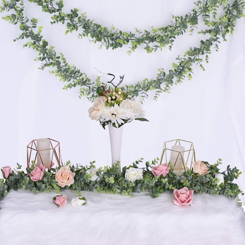 DearHouse Faux Eucalyptus Garland Plant, 2 Pack Artificial Vines Hanging Eucalyptus Leaves Greenery Garland for Wedding Backdrop Arch Wall Decor, 6 Feet/pcs UV Protected Indoor Outdoor - Image 5