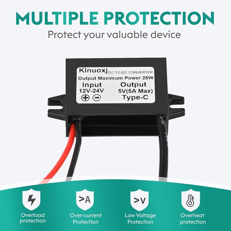 Dc To Usb C Converter 5A/25W Ip67 Waterproof Rugged Aluminum Shell Step Down Converter - Universal Compatibility Buck Converter Module For Car Boat Outdoor Station Raspberry Pi Diy Enthusiasts - Image 5