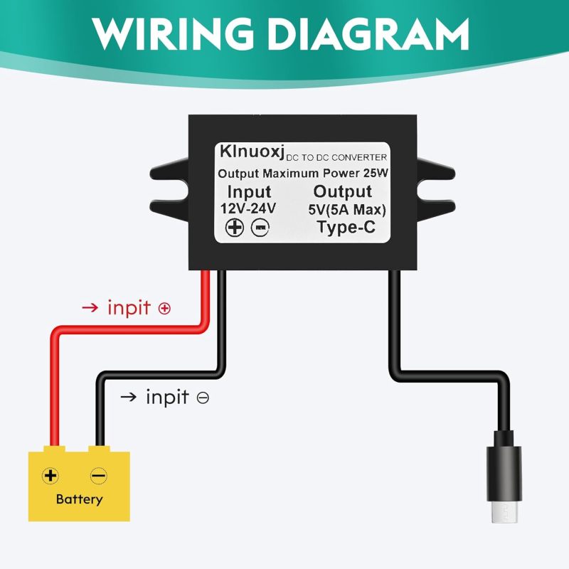 Dc To Usb C Converter 5A/25W Ip67 Waterproof Rugged Aluminum Shell Step Down Converter - Universal Compatibility Buck Converter Module For Car Boat Outdoor Station Raspberry Pi Diy Enthusiasts - Image 3