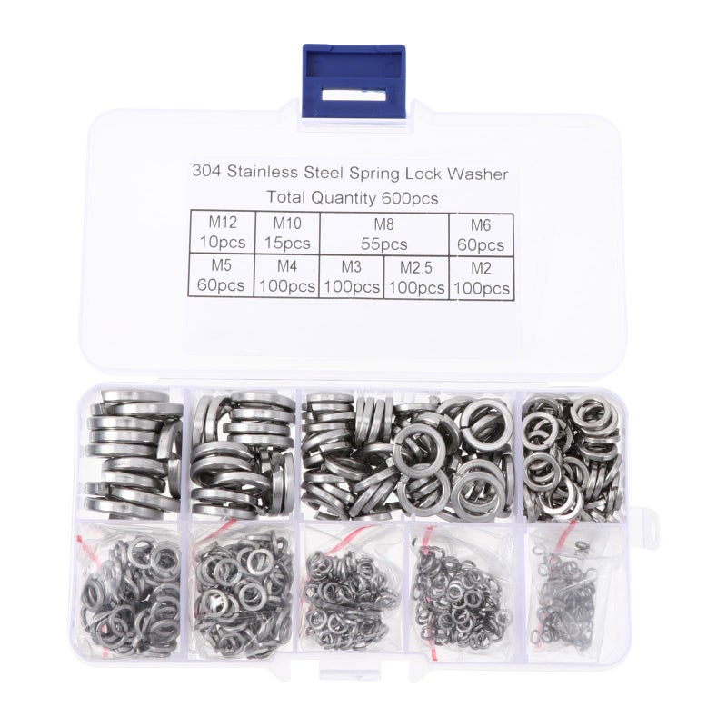 600 Pcs Stainless Steel Spring Lock Washers Assortment Kit M2 To M10 For Industrial Fastening - Image 2