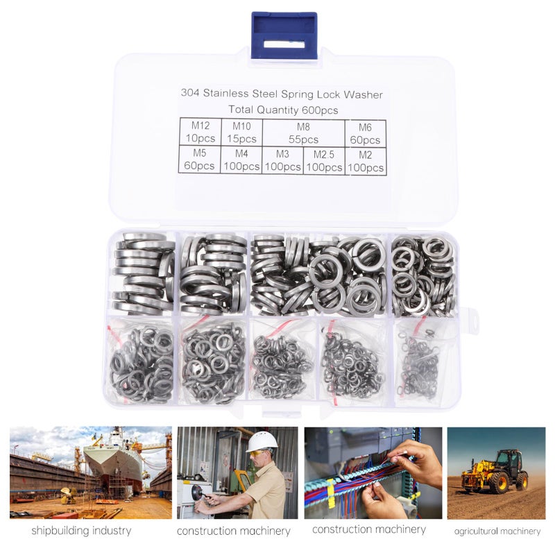 600 Pcs Stainless Steel Spring Lock Washers Assortment Kit M2 To M10 For Industrial Fastening - Image 5