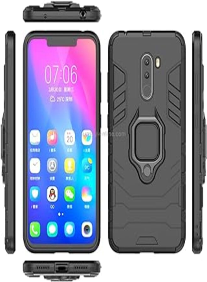 Shockproof Silicone + Hard Plastic Case Cover Compatible with PocoPhone F1 (Black)
